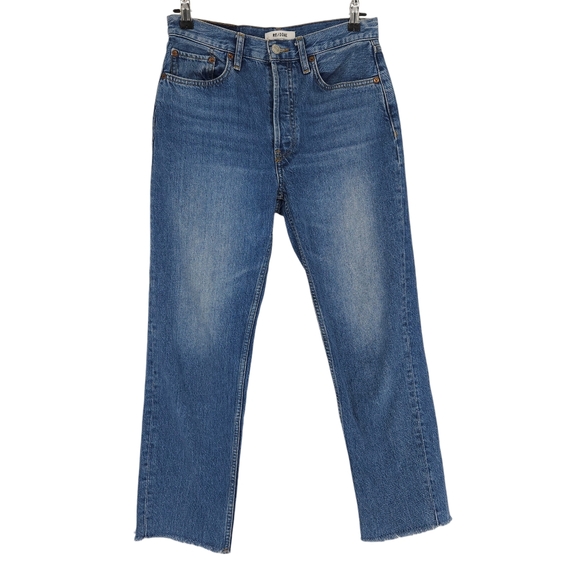 RE/DONE 70s Stove Pipe Straight Jeans High Rise Medium Vain Cropped Denim 28